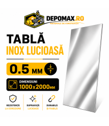 Tabla inox lucioasa BA, 0.5 x 1000 x 2000 mm, 2 mp